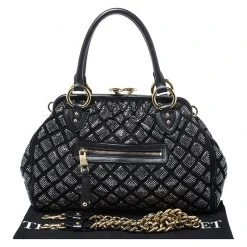 Marc Jacobs Black Crystal Embellished Quilted Leather Stam Satchel For Women -Marc Jacobs shop luxury women marc jacobs used handbags p262691 004