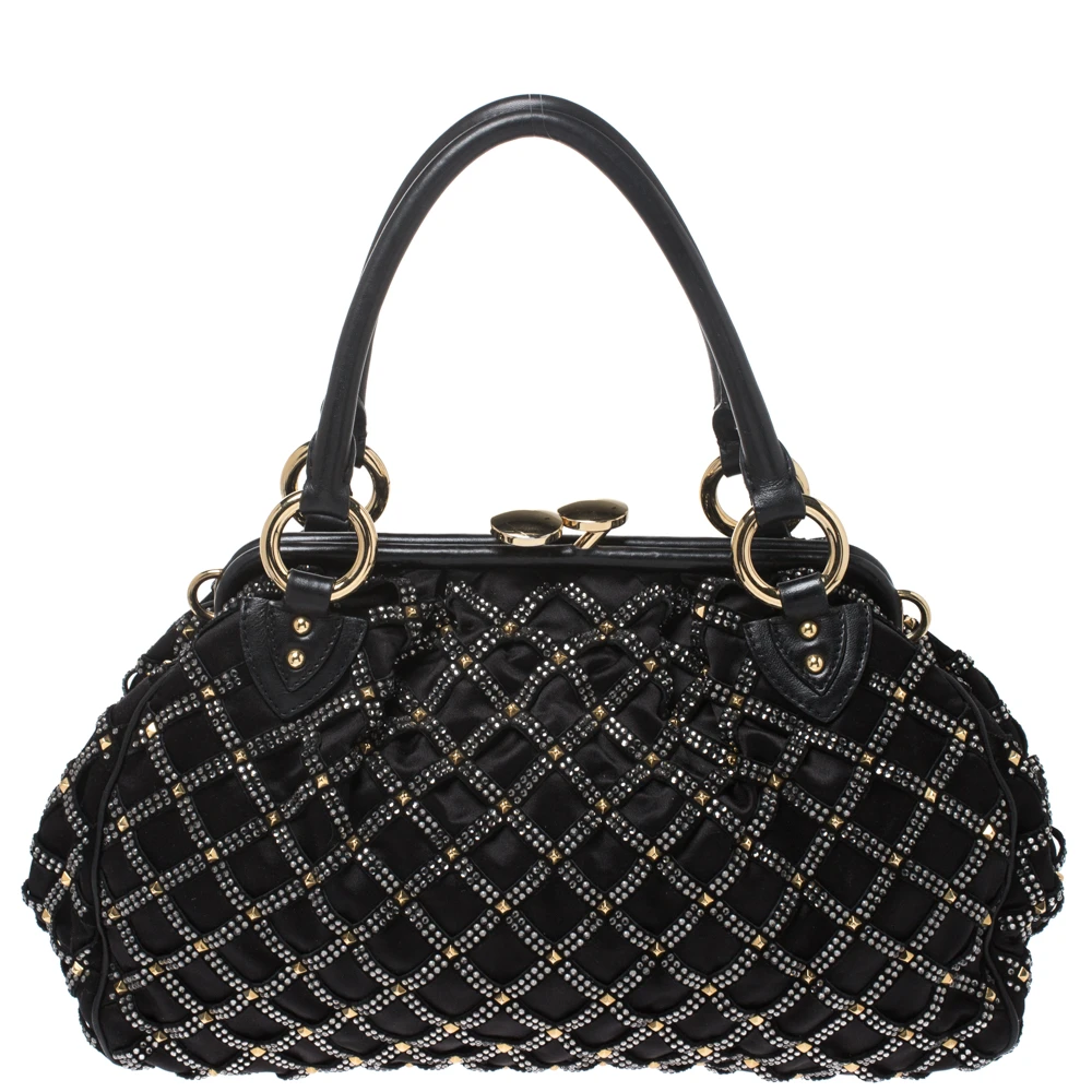 Marc Jacobs Black Crystal Embellished Satin Stam Satchel For Women 4 Marc Jacobs Black Crystal Embellished Satin Stam Satchel For Women - Image 4