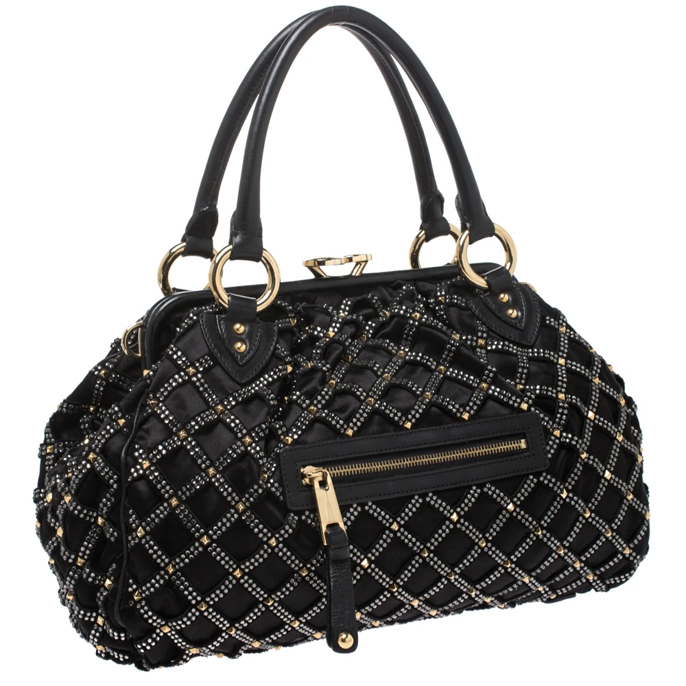 Marc Jacobs Black Crystal Embellished Satin Stam Satchel For Women 3 Marc Jacobs Black Crystal Embellished Satin Stam Satchel For Women - Image 3