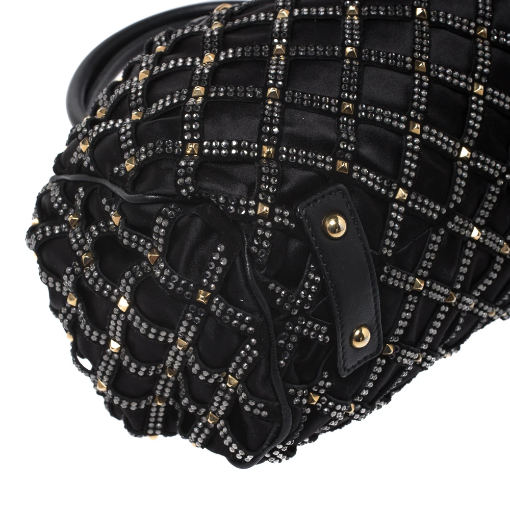Marc Jacobs Black Crystal Embellished Satin Stam Satchel For Women 11 Marc Jacobs Black Crystal Embellished Satin Stam Satchel For Women - Image 11