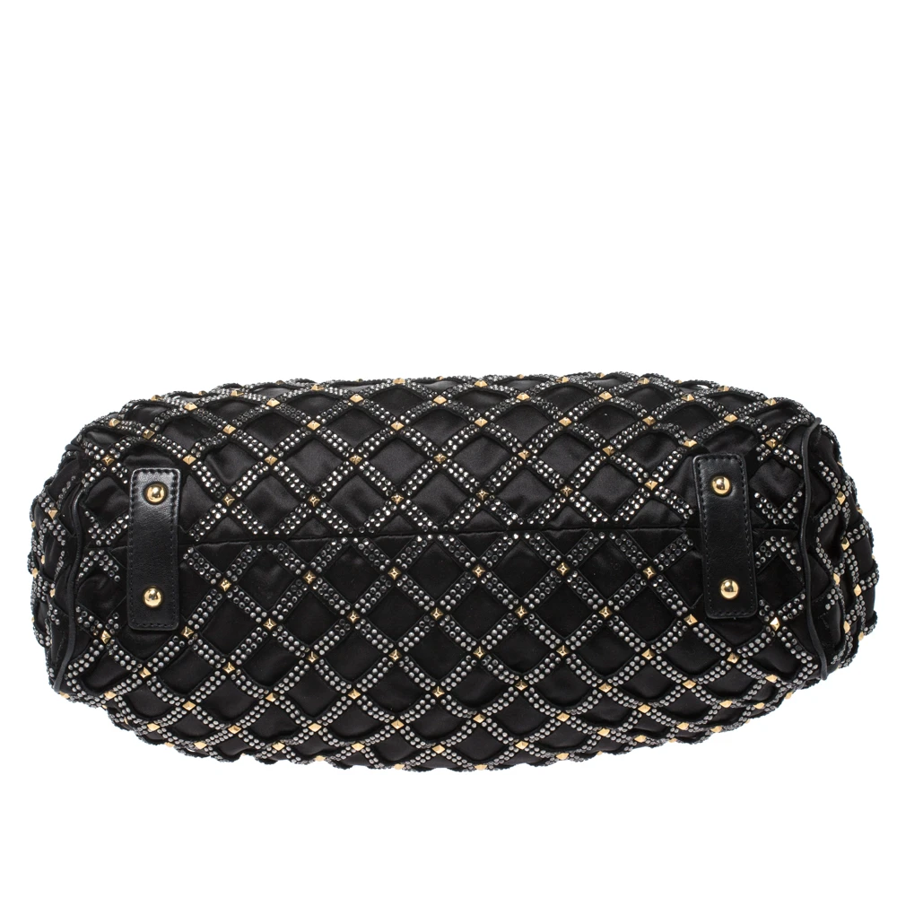 Marc Jacobs Black Crystal Embellished Satin Stam Satchel For Women 6 Marc Jacobs Black Crystal Embellished Satin Stam Satchel For Women - Image 6