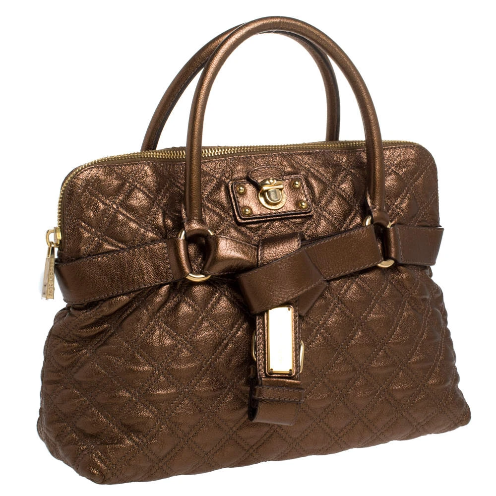 Marc Jacobs Metallic Bronze Quilted Leather Bruna Bow Satchel For Women 3 Marc Jacobs Metallic Bronze Quilted Leather Bruna Bow Satchel For Women - Image 3