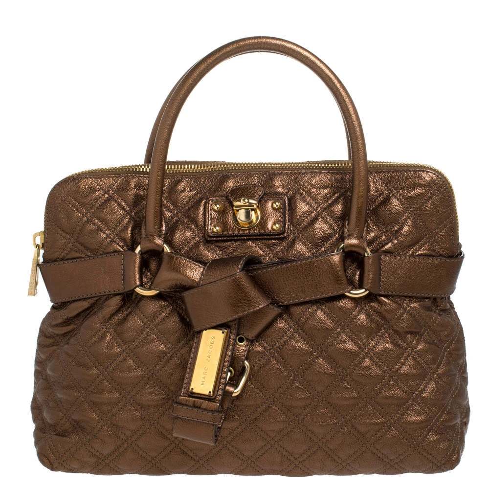 Marc Jacobs Metallic Bronze Quilted Leather Bruna Bow Satchel For Women 1 Marc Jacobs Metallic Bronze Quilted Leather Bruna Bow Satchel For Women