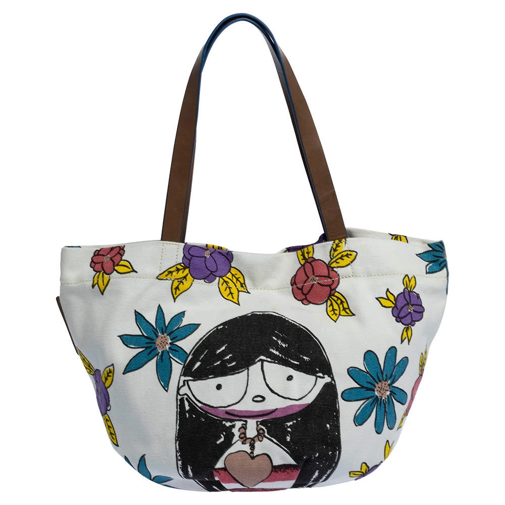 Marc Jacobs White Printed Canvas And Leather Tote For Women 1 Marc Jacobs White Printed Canvas And Leather Tote For Women