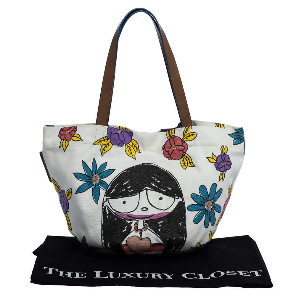 Marc Jacobs White Printed Canvas And Leather Tote For Women 8 Marc Jacobs White Printed Canvas And Leather Tote For Women - Image 8