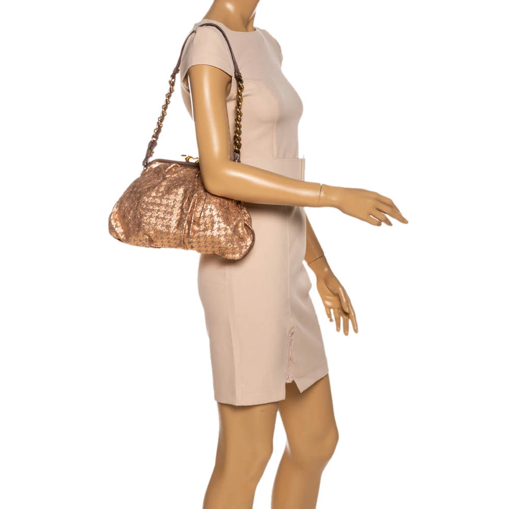 Marc Jacobs Taupe/Rose Gold Printed Leather Little Stam Crystal Embellished Shoulder Bag For Women 2 Marc Jacobs Taupe/Rose Gold Printed Leather Little Stam Crystal Embellished Shoulder Bag For Women - Image 2