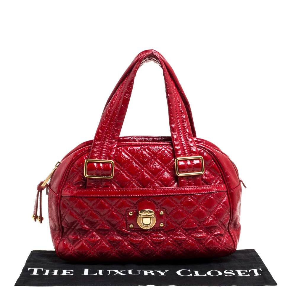 Marc Jacobs Red Quilted Patent Leather Pushlock Satchel For Women 9 Marc Jacobs Red Quilted Patent Leather Pushlock Satchel For Women - Image 9