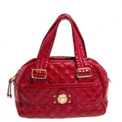 Marc Jacobs Red Quilted Patent Leather Pushlock Satchel For Women