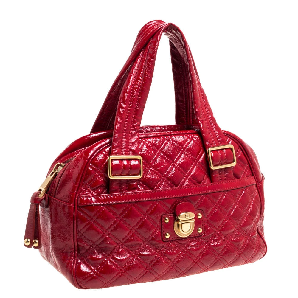 Marc Jacobs Red Quilted Patent Leather Pushlock Satchel For Women 3 Marc Jacobs Red Quilted Patent Leather Pushlock Satchel For Women - Image 3