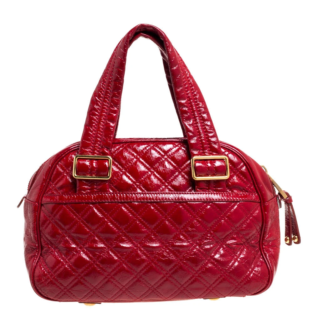 Marc Jacobs Red Quilted Patent Leather Pushlock Satchel For Women 4 Marc Jacobs Red Quilted Patent Leather Pushlock Satchel For Women - Image 4