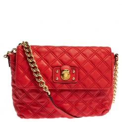 Marc Jacobs Red Quilted Leather Flap Shoulder Bag For Women