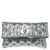 Marc Jacobs Silver Snake Effec Leather Foldover Clutch For Women
