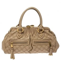 Marc Jacobs Beige Quilted Leather East West Stam Satchel For Women
