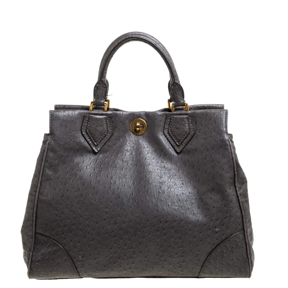 Marc By Marc Jacobs Grey Ostrich Embossed Leather Ozzie Square Lucy Tote For Women 1 Marc By Marc Jacobs Grey Ostrich Embossed Leather Ozzie Square Lucy Tote For Women