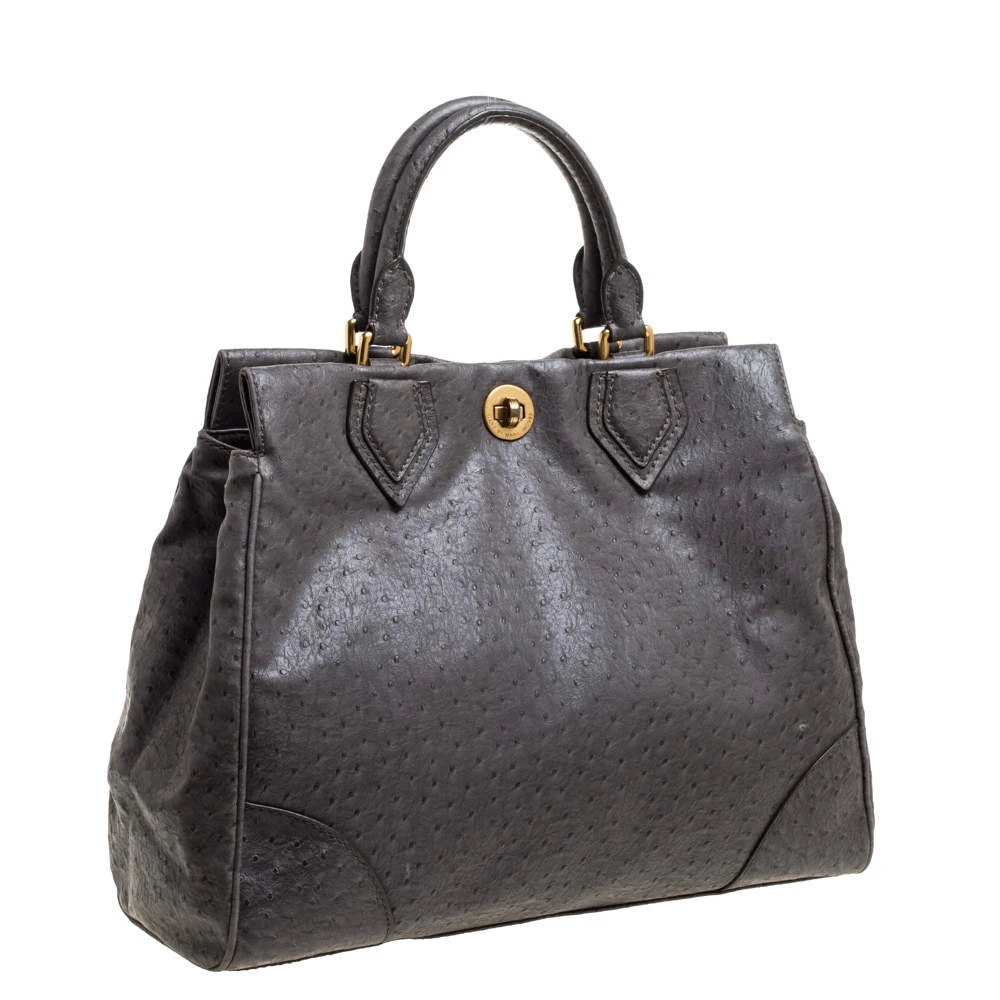 Marc By Marc Jacobs Grey Ostrich Embossed Leather Ozzie Square Lucy Tote For Women 3 Marc By Marc Jacobs Grey Ostrich Embossed Leather Ozzie Square Lucy Tote For Women - Image 3