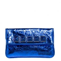 Marc Jacobs Metallic Blue Crinkled Patent Leather Fergie Clutch For Women