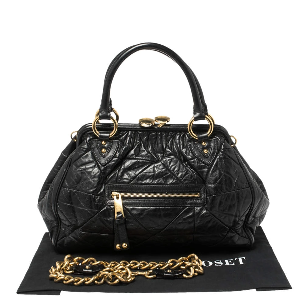 Marc Jacobs Black Crinkled Leather Stam Satchel For Women 9 Marc Jacobs Black Crinkled Leather Stam Satchel For Women - Image 9