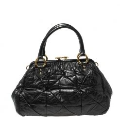 Marc Jacobs Black Crinkled Leather Stam Satchel For Women 14 Marc Jacobs Black Crinkled Leather Stam Satchel For Women -Marc Jacobs shop luxury women marc jacobs used handbags p366997 003