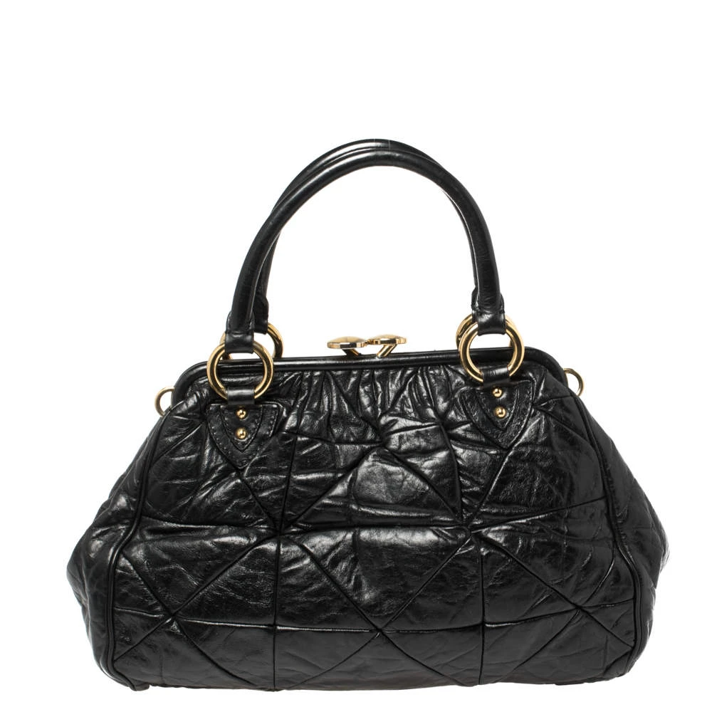 Marc Jacobs Black Crinkled Leather Stam Satchel For Women 4 Marc Jacobs Black Crinkled Leather Stam Satchel For Women - Image 4