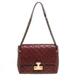 Marc Jacobs Maroon Quilted Leather Large Baroque Single Shoulder Bag For Women