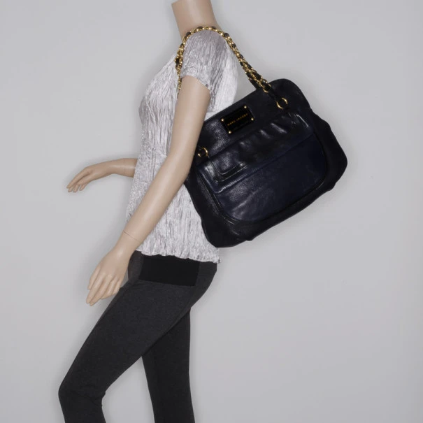 Marc Jacobs Black And Navy Leather Chain Handle Tote For Women 2 Marc Jacobs Black And Navy Leather Chain Handle Tote For Women - Image 2
