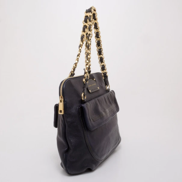 Marc Jacobs Black And Navy Leather Chain Handle Tote For Women 3 Marc Jacobs Black And Navy Leather Chain Handle Tote For Women - Image 3
