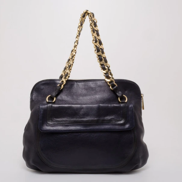 Marc Jacobs Black And Navy Leather Chain Handle Tote For Women 4 Marc Jacobs Black And Navy Leather Chain Handle Tote For Women - Image 4