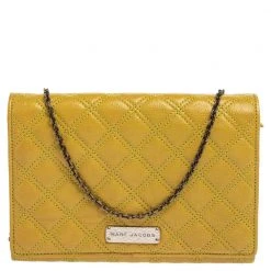 Marc Jacobs Lime Quilted Leather Flap Chain Clutch For Women
