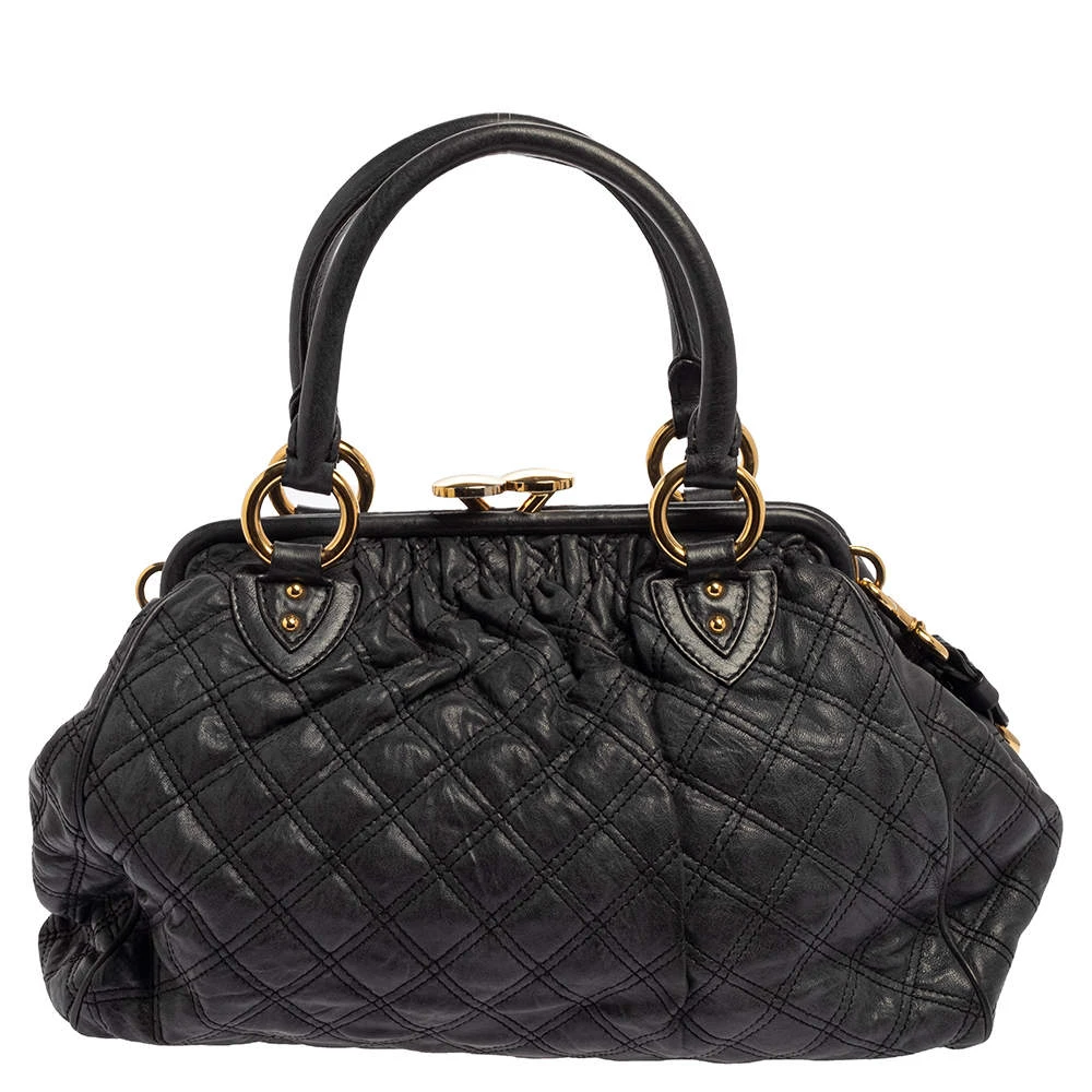 Marc Jacobs Dark Grey Quilted Leather Stam Satchel For Women 4 Marc Jacobs Dark Grey Quilted Leather Stam Satchel For Women - Image 4