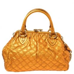 Marc Jacobs Metallic Orange Quilted Leather Stam Satchel For Women -Marc Jacobs shop luxury women marc jacobs used handbags p386895 005