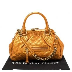 Marc Jacobs Metallic Orange Quilted Leather Stam Satchel For Women -Marc Jacobs shop luxury women marc jacobs used handbags p386895 006