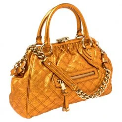 Marc Jacobs Metallic Orange Quilted Leather Stam Satchel For Women -Marc Jacobs shop luxury women marc jacobs used handbags p386895 007