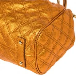 Marc Jacobs Metallic Orange Quilted Leather Stam Satchel For Women -Marc Jacobs shop luxury women marc jacobs used handbags p386895 009