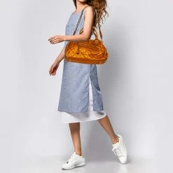 Marc Jacobs Metallic Orange Quilted Leather Stam Satchel For Women -Marc Jacobs shop luxury women marc jacobs used handbags p386895 012