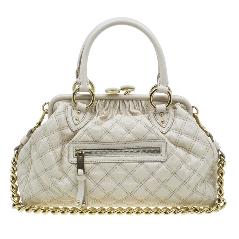 Marc Jacobs Beige Quilted Leather Stam Shoulder Bag For Women 1 Marc Jacobs Beige Quilted Leather Stam Shoulder Bag For Women