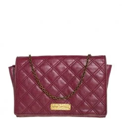 Marc Jacobs Burgundy Quilted Leather Flap Chain Clutch For Women