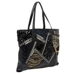 Marc Jacobs Blue/Black Python Embossed Leather Embellished Wingman Tote For Women -Marc Jacobs shop luxury women marc jacobs used handbags p401770 002
