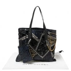 Marc Jacobs Blue/Black Python Embossed Leather Embellished Wingman Tote For Women -Marc Jacobs shop luxury women marc jacobs used handbags p401770 003