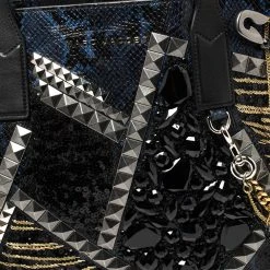 Marc Jacobs Blue/Black Python Embossed Leather Embellished Wingman Tote For Women -Marc Jacobs shop luxury women marc jacobs used handbags p401770 011