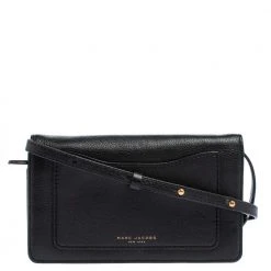 Marc Jacobs Black Leather Recruit Wallet On Strap For Women
