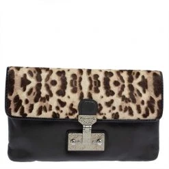 Marc Jacobs Grey/Brown Leopard Print Calfhair And Leather Safari Vip Clutch For Women