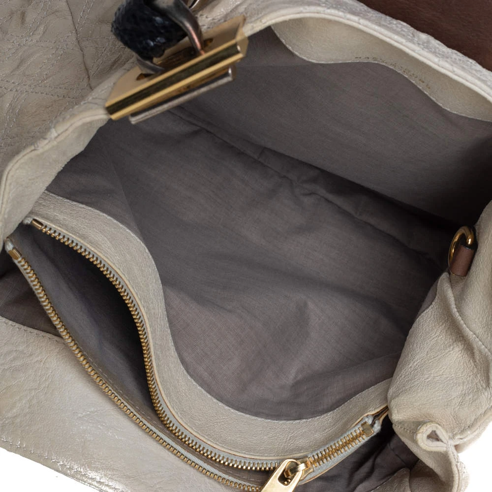 Marc Jacobs Cream/Brown Quilted Shimmer Leather Turnlock Flap Shoulder Bag For Women 7 Marc Jacobs Cream/Brown Quilted Shimmer Leather Turnlock Flap Shoulder Bag For Women - Image 7