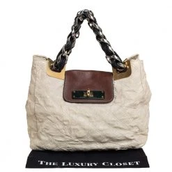 Marc Jacobs Cream/Brown Quilted Shimmer Leather Turnlock Flap Shoulder Bag For Women 19 Marc Jacobs Cream/Brown Quilted Shimmer Leather Turnlock Flap Shoulder Bag For Women -Marc Jacobs shop luxury women marc jacobs used handbags p415407 004