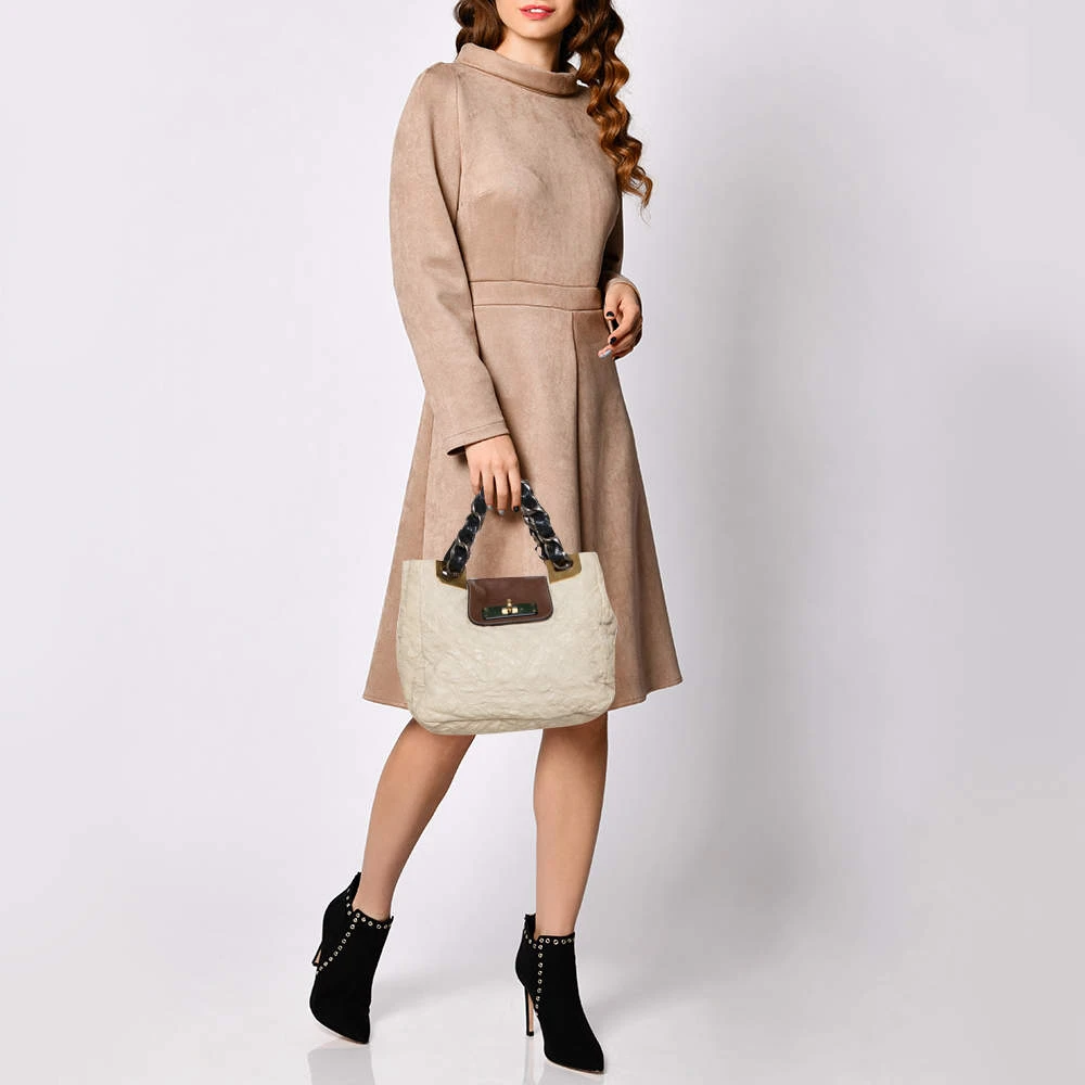 Marc Jacobs Cream/Brown Quilted Shimmer Leather Turnlock Flap Shoulder Bag For Women 2 Marc Jacobs Cream/Brown Quilted Shimmer Leather Turnlock Flap Shoulder Bag For Women - Image 2