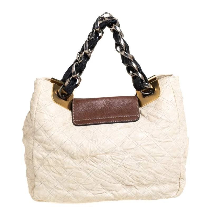 Marc Jacobs Cream/Brown Quilted Shimmer Leather Turnlock Flap Shoulder Bag For Women 4 Marc Jacobs Cream/Brown Quilted Shimmer Leather Turnlock Flap Shoulder Bag For Women - Image 4