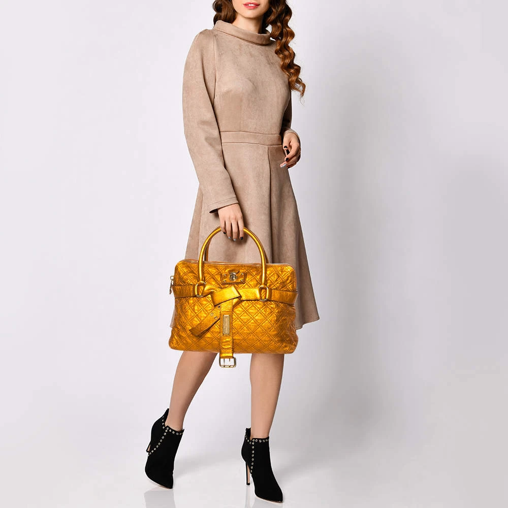 Marc Jacobs Metallic Orange Quilted Leather Bruna Belted Tote For Women 2 Marc Jacobs Metallic Orange Quilted Leather Bruna Belted Tote For Women - Image 2