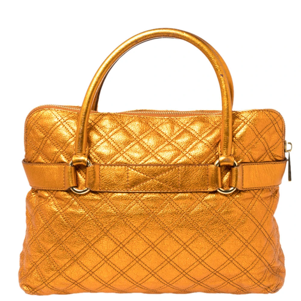 Marc Jacobs Metallic Orange Quilted Leather Bruna Belted Tote For Women 4 Marc Jacobs Metallic Orange Quilted Leather Bruna Belted Tote For Women - Image 4