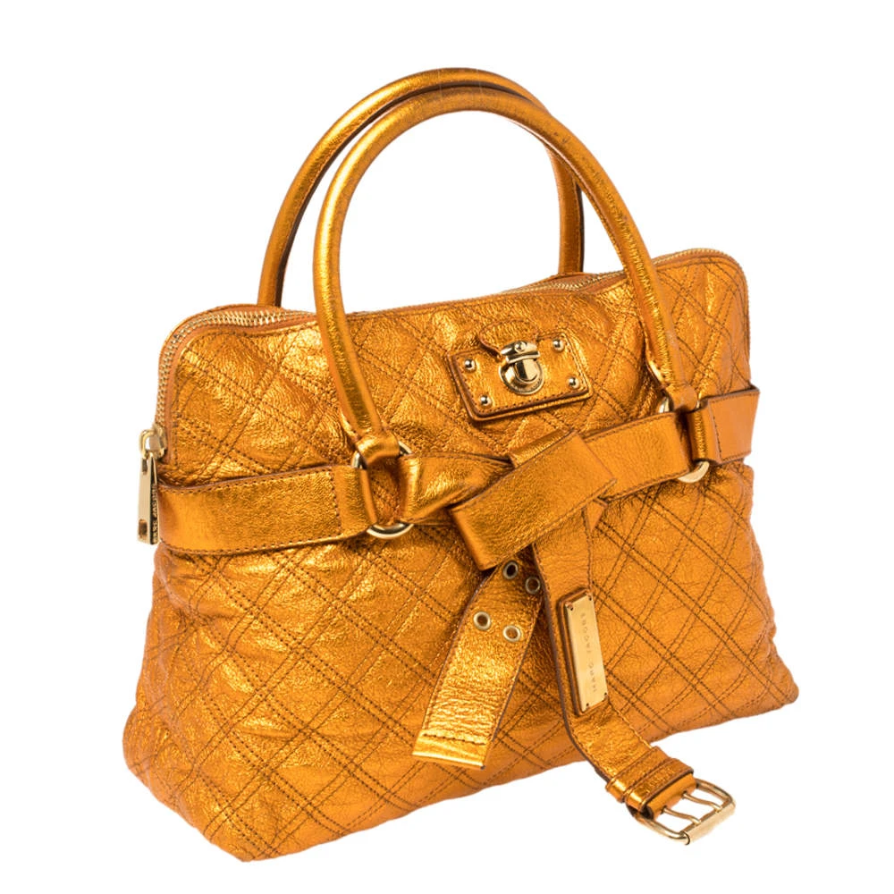 Marc Jacobs Metallic Orange Quilted Leather Bruna Belted Tote For Women 3 Marc Jacobs Metallic Orange Quilted Leather Bruna Belted Tote For Women - Image 3