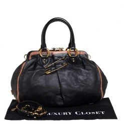 Marc Jacobs Black Leather Safety Pin Stam Top Handle Bag For Women -Marc Jacobs shop luxury women marc jacobs used handbags p416265 005