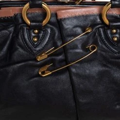 Marc Jacobs Black Leather Safety Pin Stam Top Handle Bag For Women -Marc Jacobs shop luxury women marc jacobs used handbags p416265 007